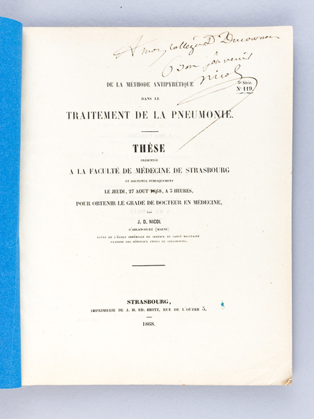 De la Méthode antipyrétique dans le Traitement de la Pneumonie. …