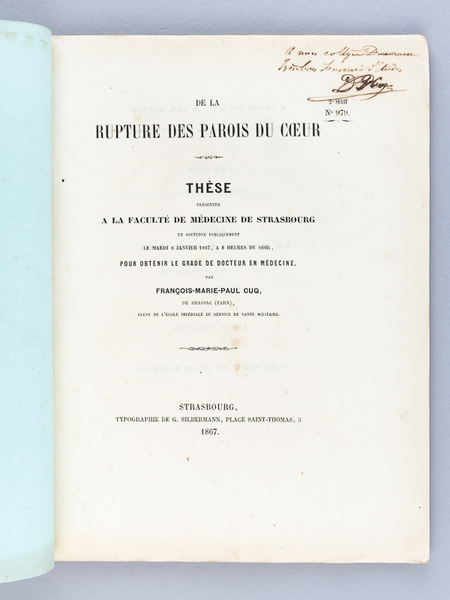 De la Rupture des Parois du Coeur. Thèse présentée à …