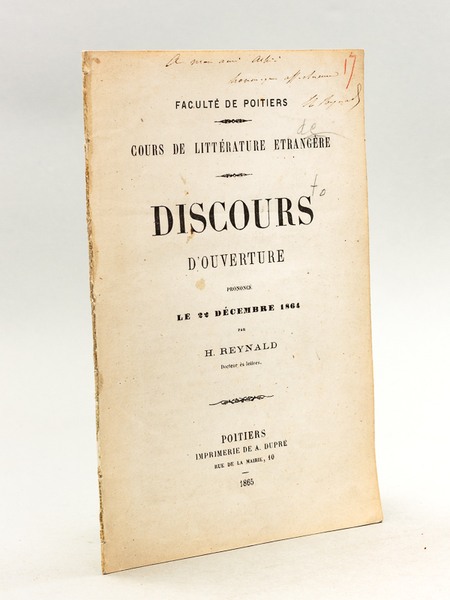 Faculté de Poitiers. Cours de Littérature Etrangère. Discours d'ouverture prononcé …
