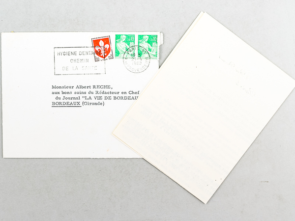 Lettre signée de Maurice Rheims au journaliste Albert Rèche, date …