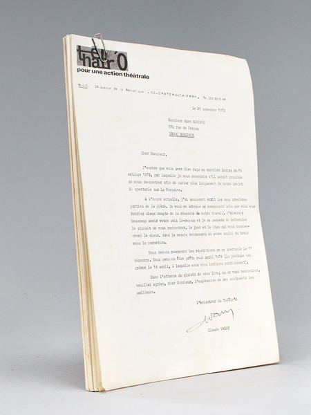 Tapuscrit corrigé de son spectacle sur La Fontaine au Théatr'O …