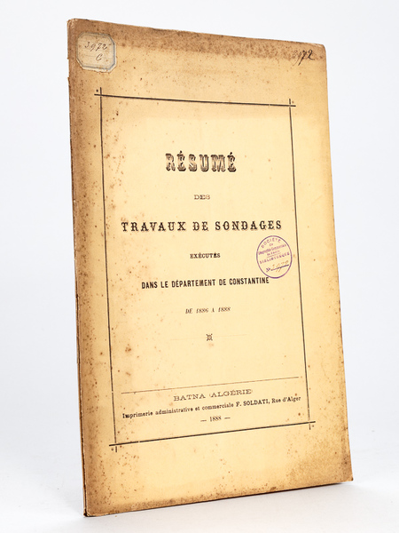 Résumé des Travaux de Sondages exécutés dans le département de …