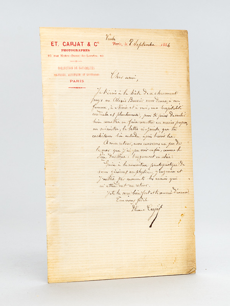 1 Lettre autographe signée, à en-tête de Et. Carjat & …
