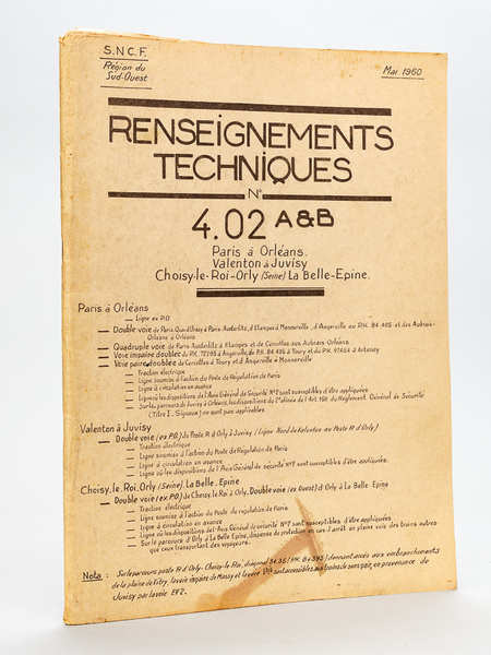 Renseignements techniques N° 4.02 A&B Région du Sud-Ouest Mai 1960 …