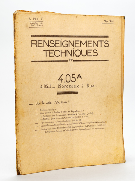 [ Renseignements techniques N° 4.05 A et 4.05 B ] …
