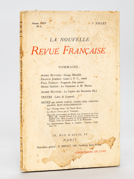 La Nouvelle Revue Française. N° 6 - Juillet 1909 [ …