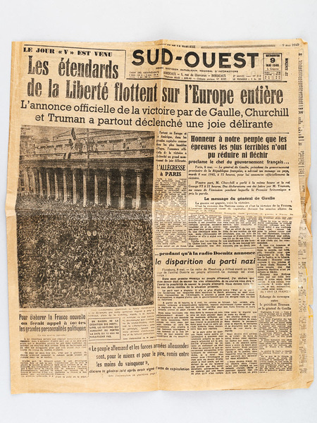 Sud-Ouest. Grand quotidien républicain régional d'informations. Mercredi 9 Mai 1945 …