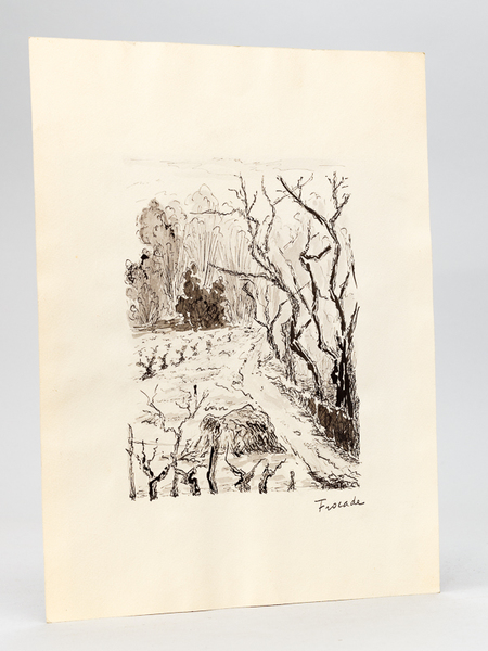 Encre et aquarelle originale : Paysage de campagne
