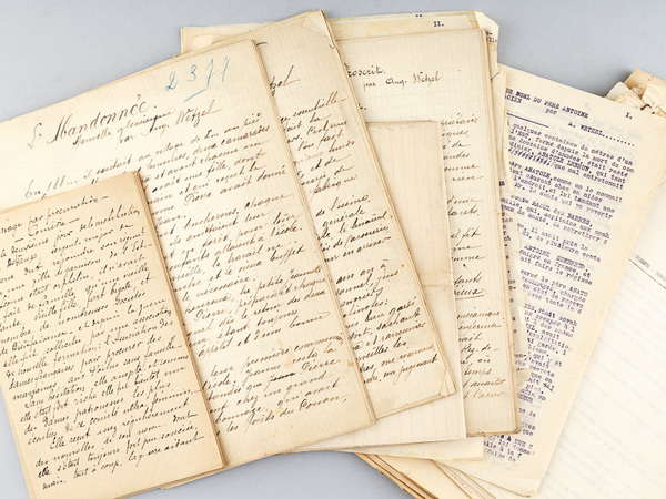 Ensemble de 6 manuscrits littéraires originaux : L'Abandonnée. Nouvelle Alsacienne …