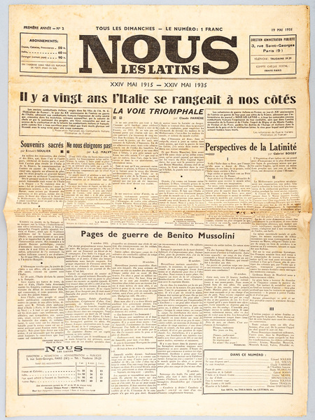 Nous les Latins. Première Année - N°2 : 19 mai …
