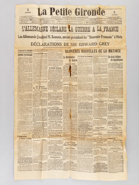 La Petite Gironde. Journal Républicain Régional. Mardi 4 août 1914. …