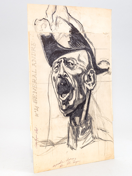 [ Portrait-charge - dessin original à l'encre ] Général André