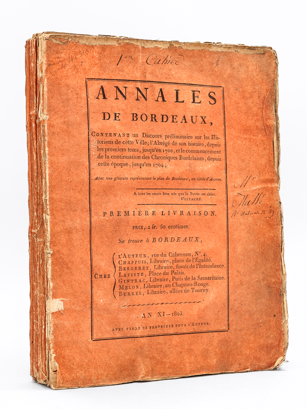 Annales Politiques, Littéraires et Statistiques de Bordeaux, divisées en cinq …