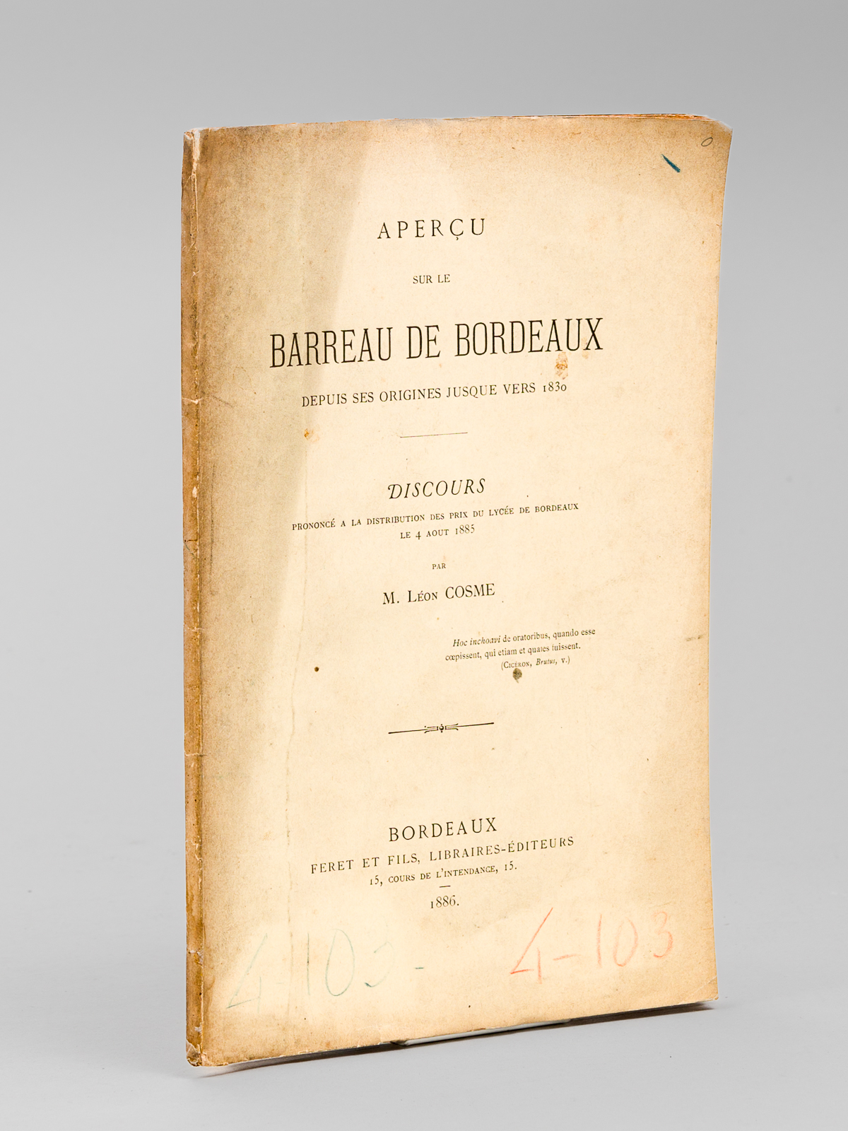 Aperçu sur le Barreau depuis ses origines jusque vers 1830. …