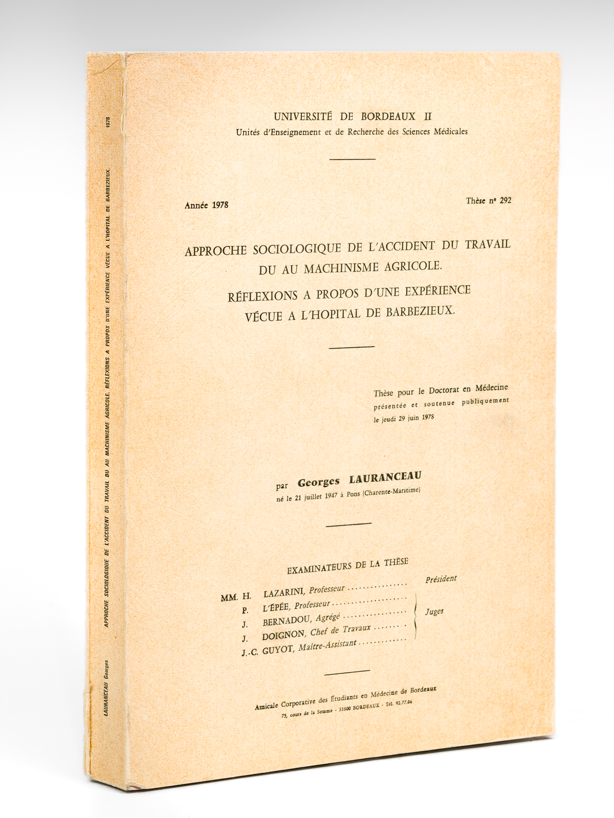 Approche sociologique de l'accident du travail dû au machinisme agricole. …