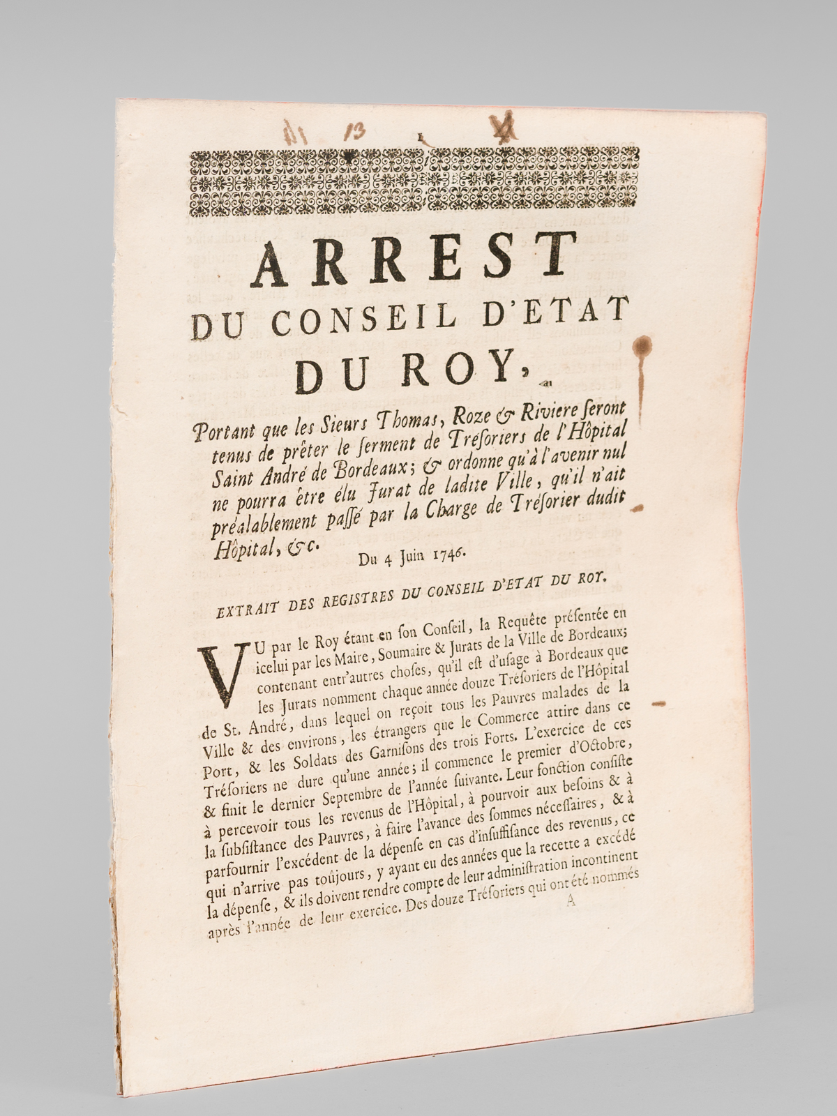 Arrest du Conseil d'Etat du Roy, Portant que les Sieurs …