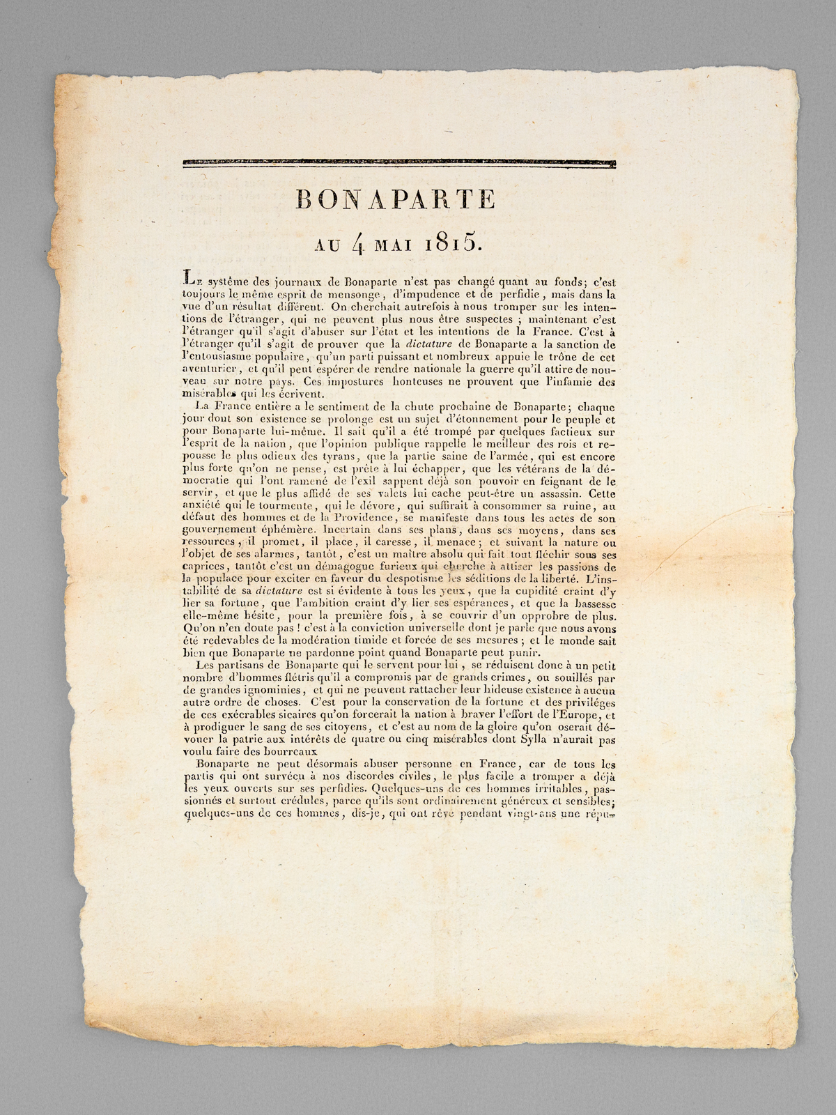 Bonaparte au 4 mai 1815. "Le système des journaux de …