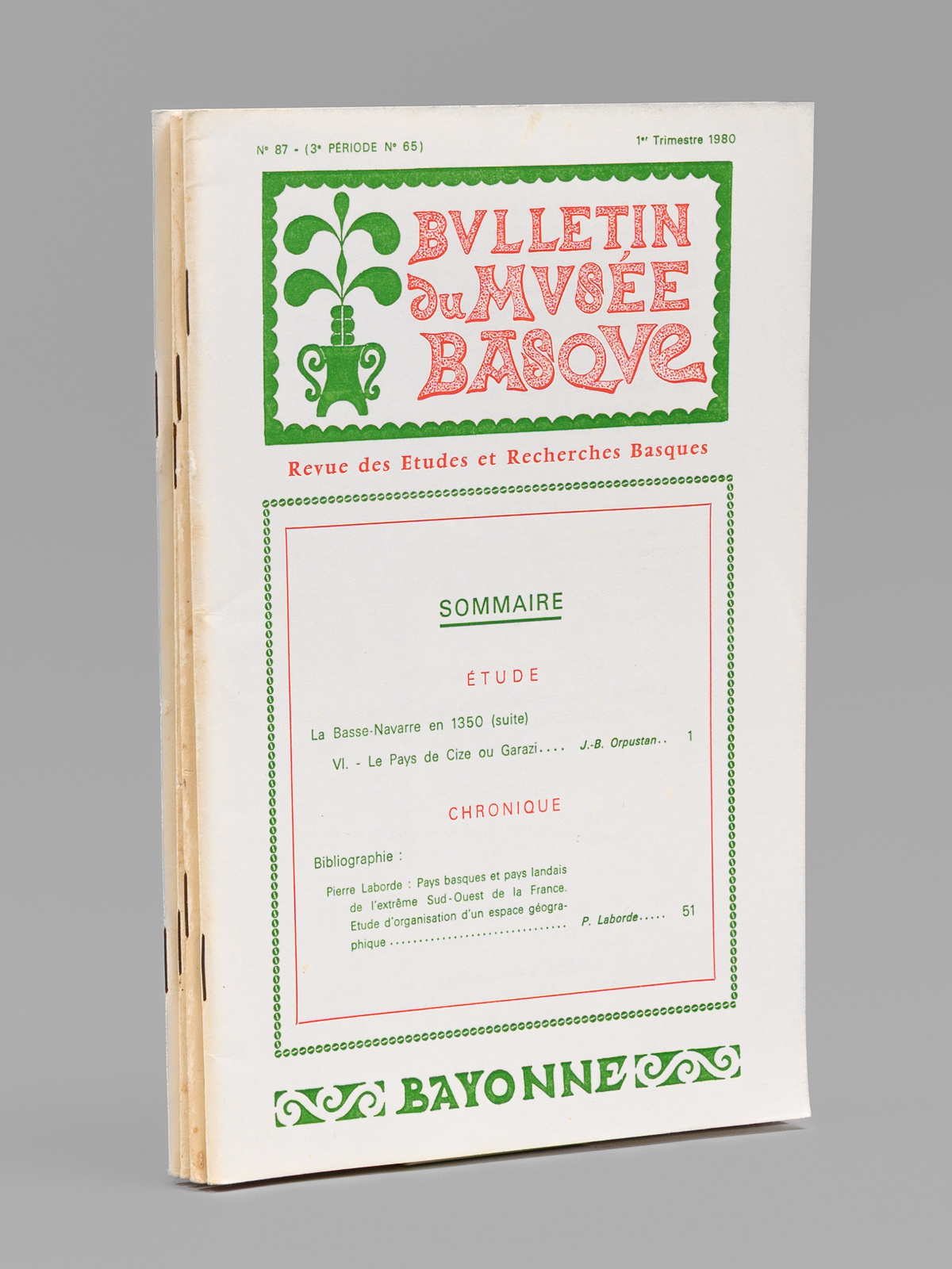 Bulletin du Musée Basque (Année 1980 complète : 1er trimestre, …