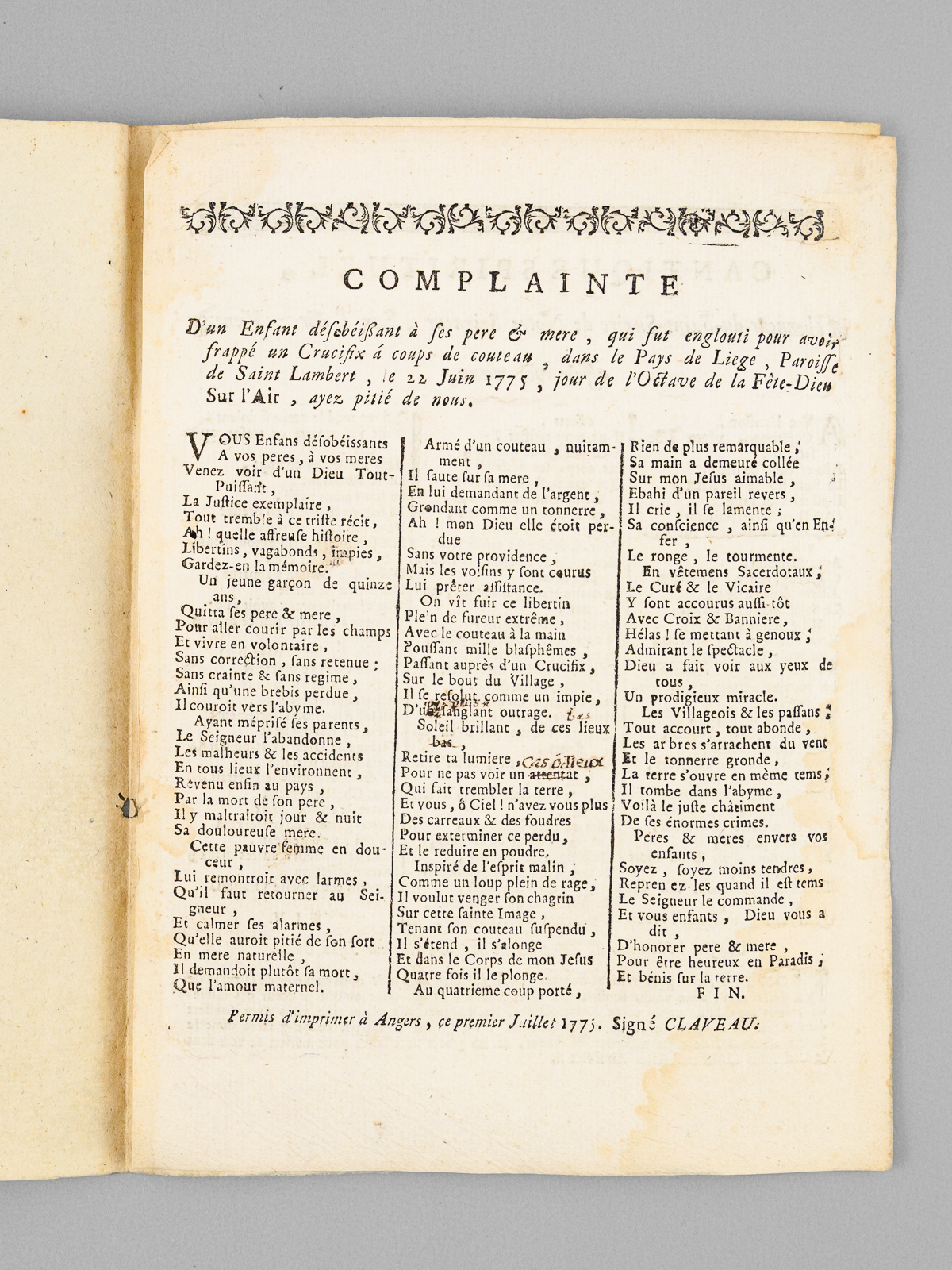 Cantique Spirituel, à l'Honneur du Saint-Suaire de Notre-Seigneur, Sur l'Air …