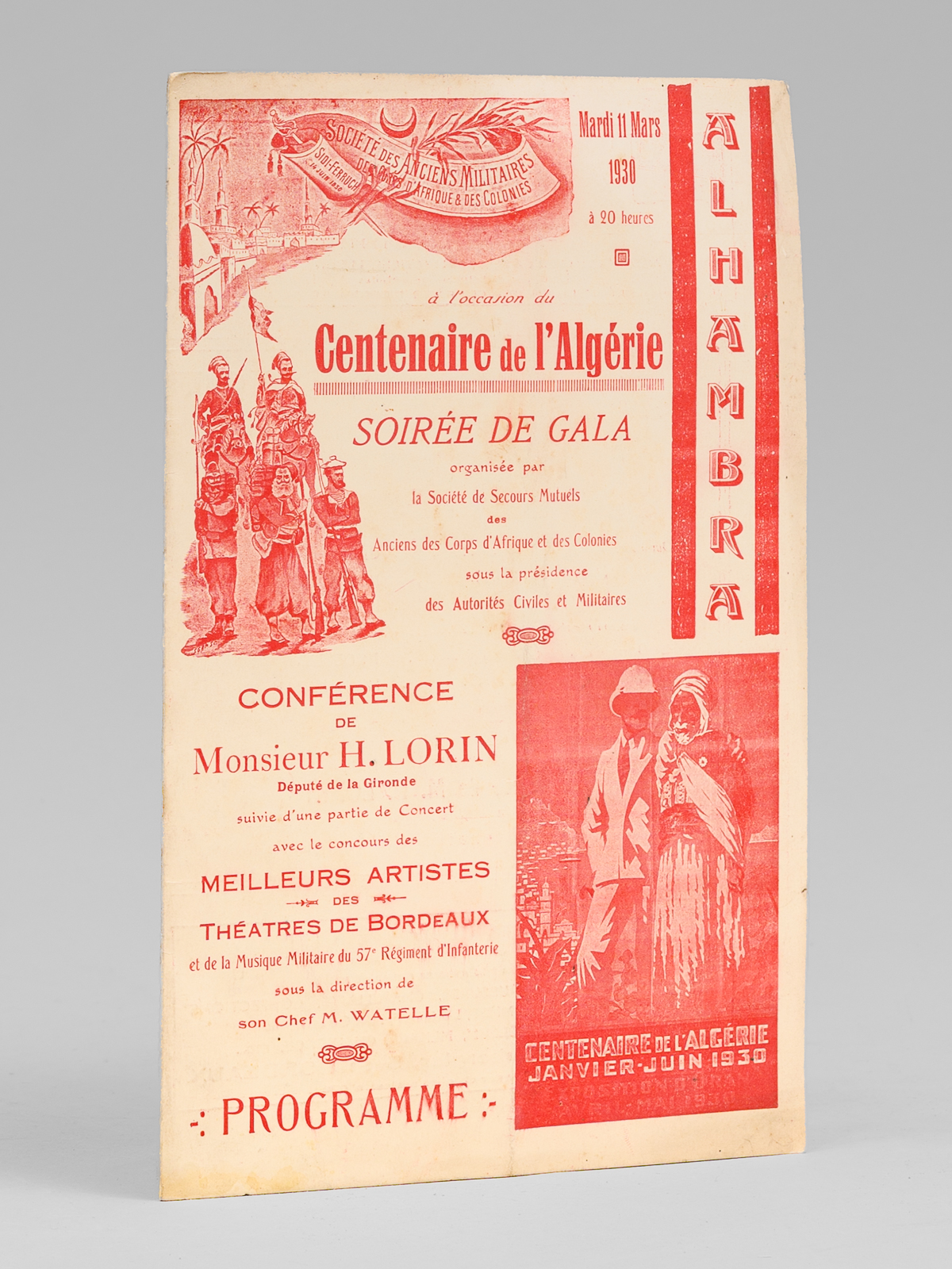 Centenaire de l'Algérie. Soirée de gala. À l'occasion du Centenaire …