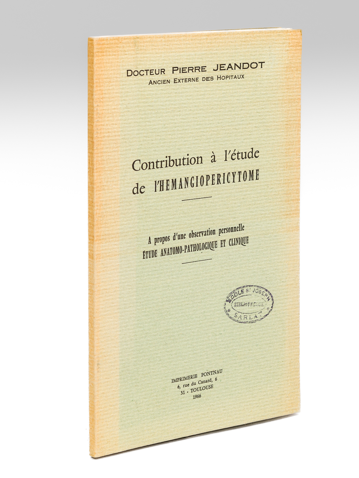 Contribution à l'étude de l'hémangiopéricytome : à propos d'une observation …