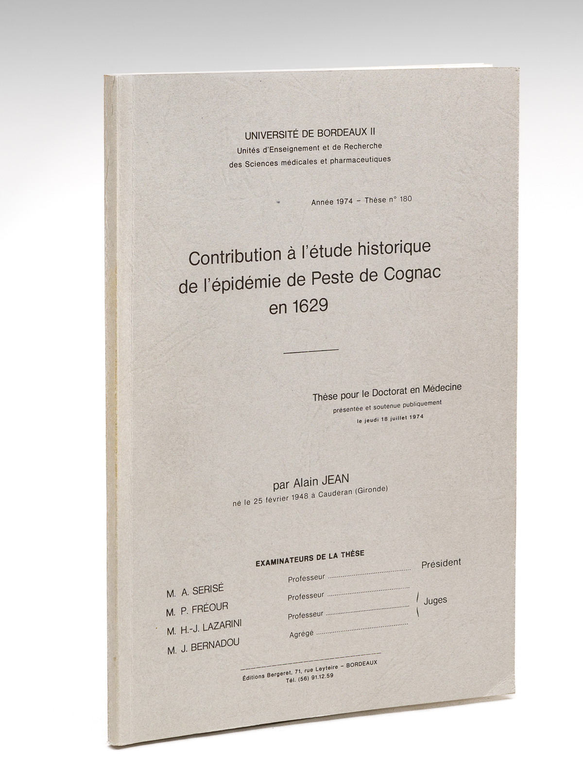 Contribution à l'étude historique de l'épidémie de Peste de Cognac …