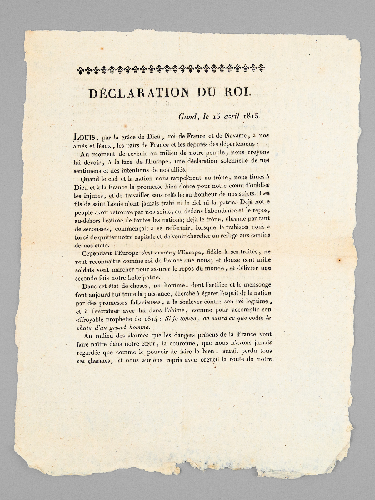 Déclaration du Roi. Gand, le 15 avril 1815 [ Edition …