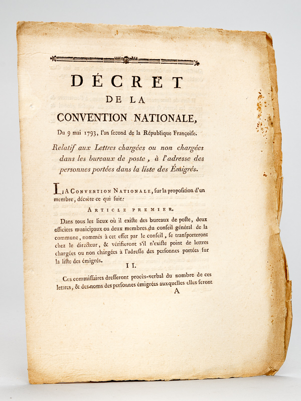 Décret de la Convention Nationale du 9 Mai 1793 Relatif …