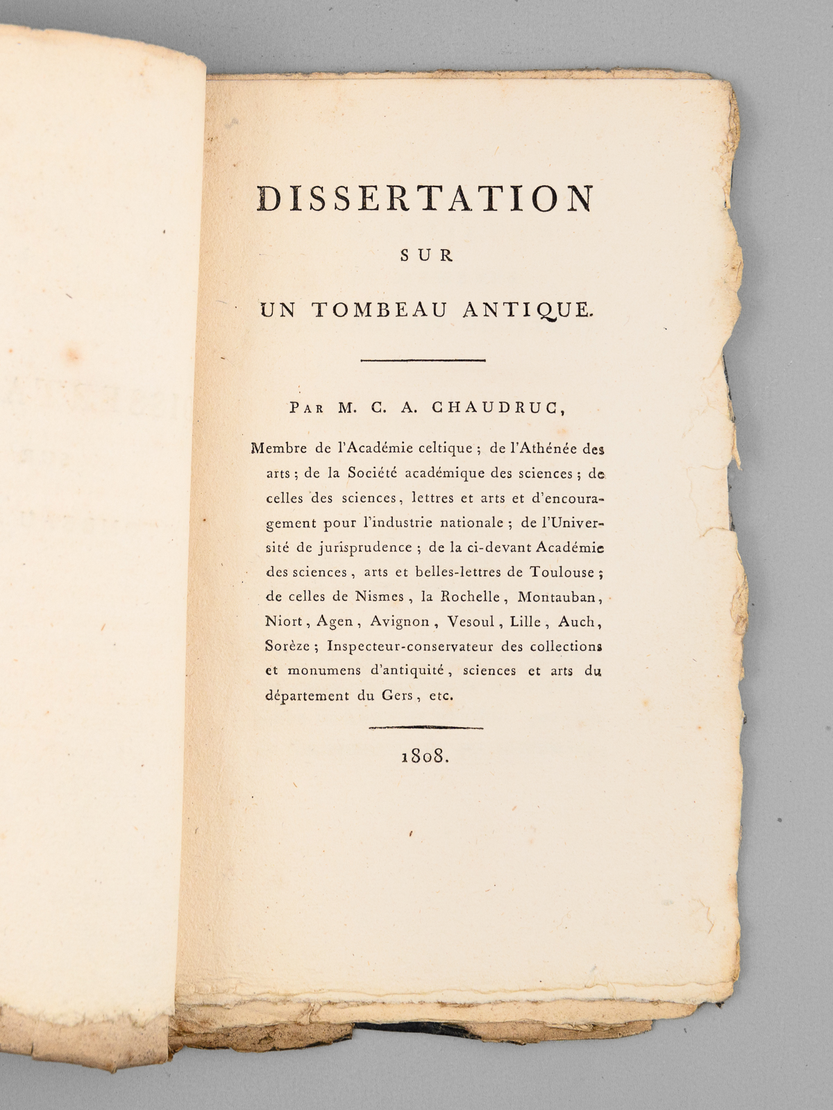 Dissertation sur un Tombeau Antique [ Edition originale ]