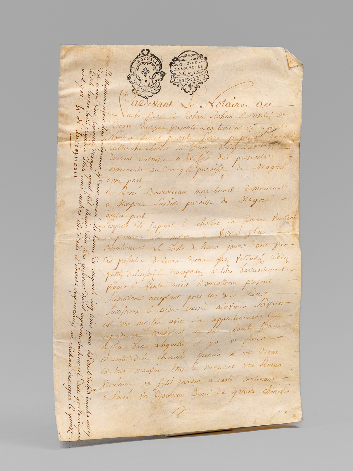 [ Document sur Vélin : Acte d'arrentement daté de 1780, …