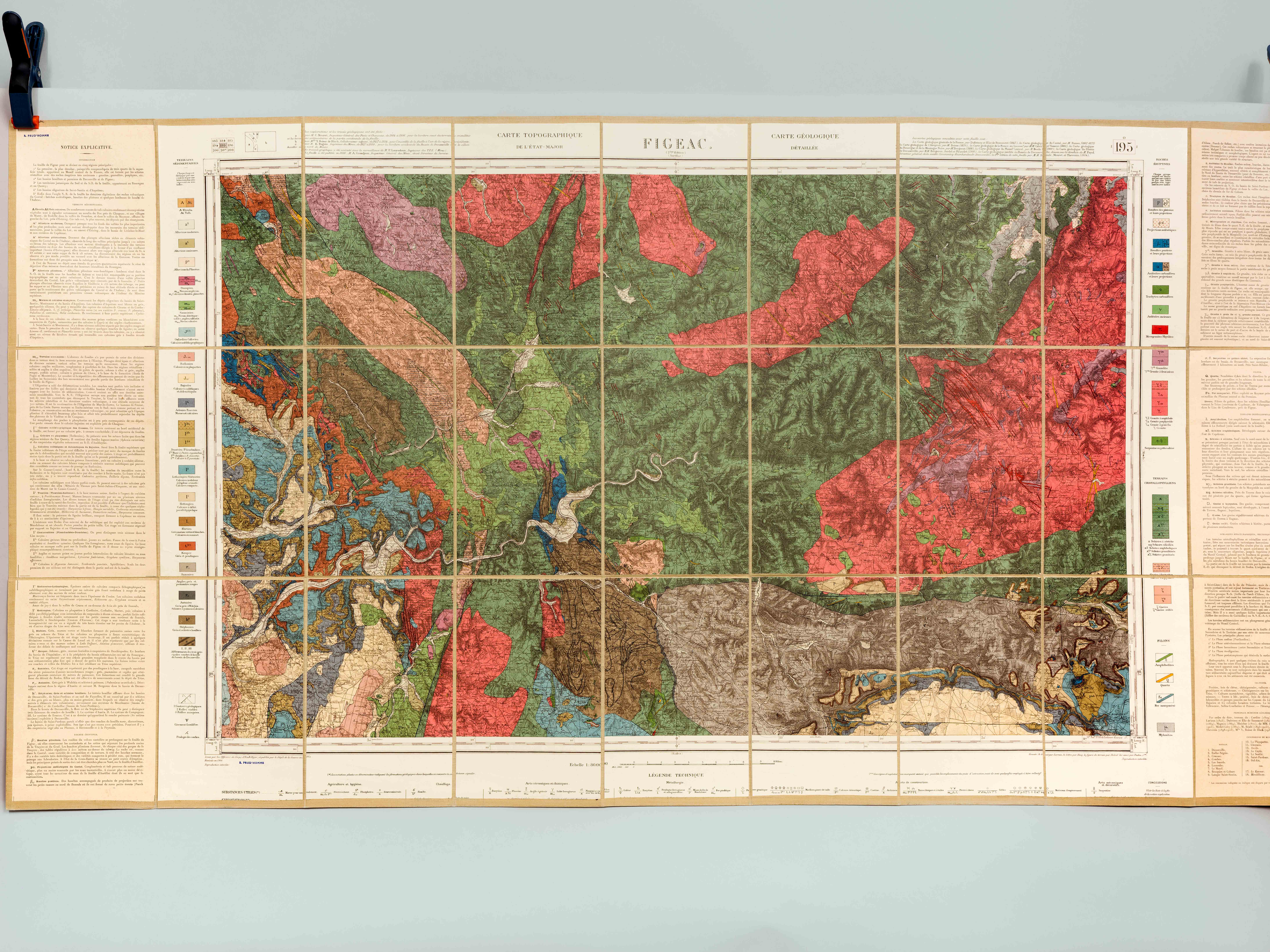 Figeac. Carte topographique de l'Etat-Major. Carte géologique détaillée