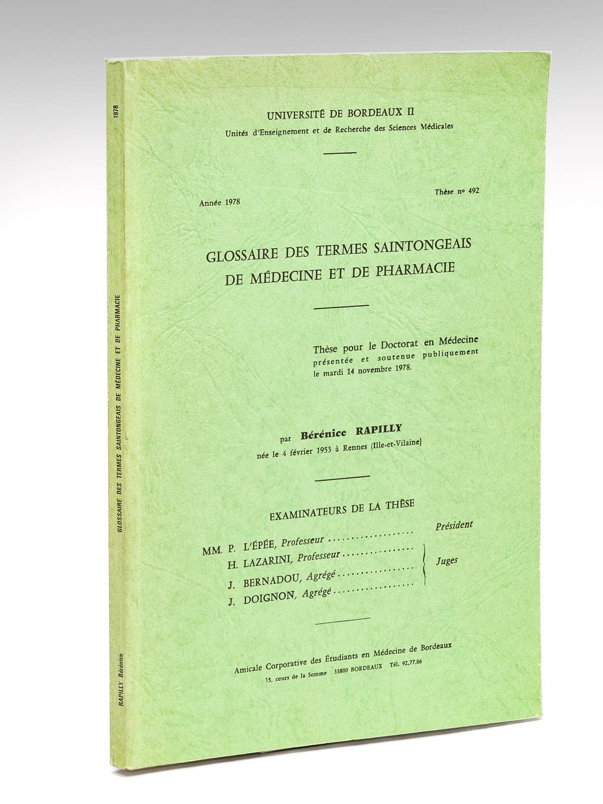 Glossaire des termes Saintongeais de Médecine et de Pharmacie. Thèse …