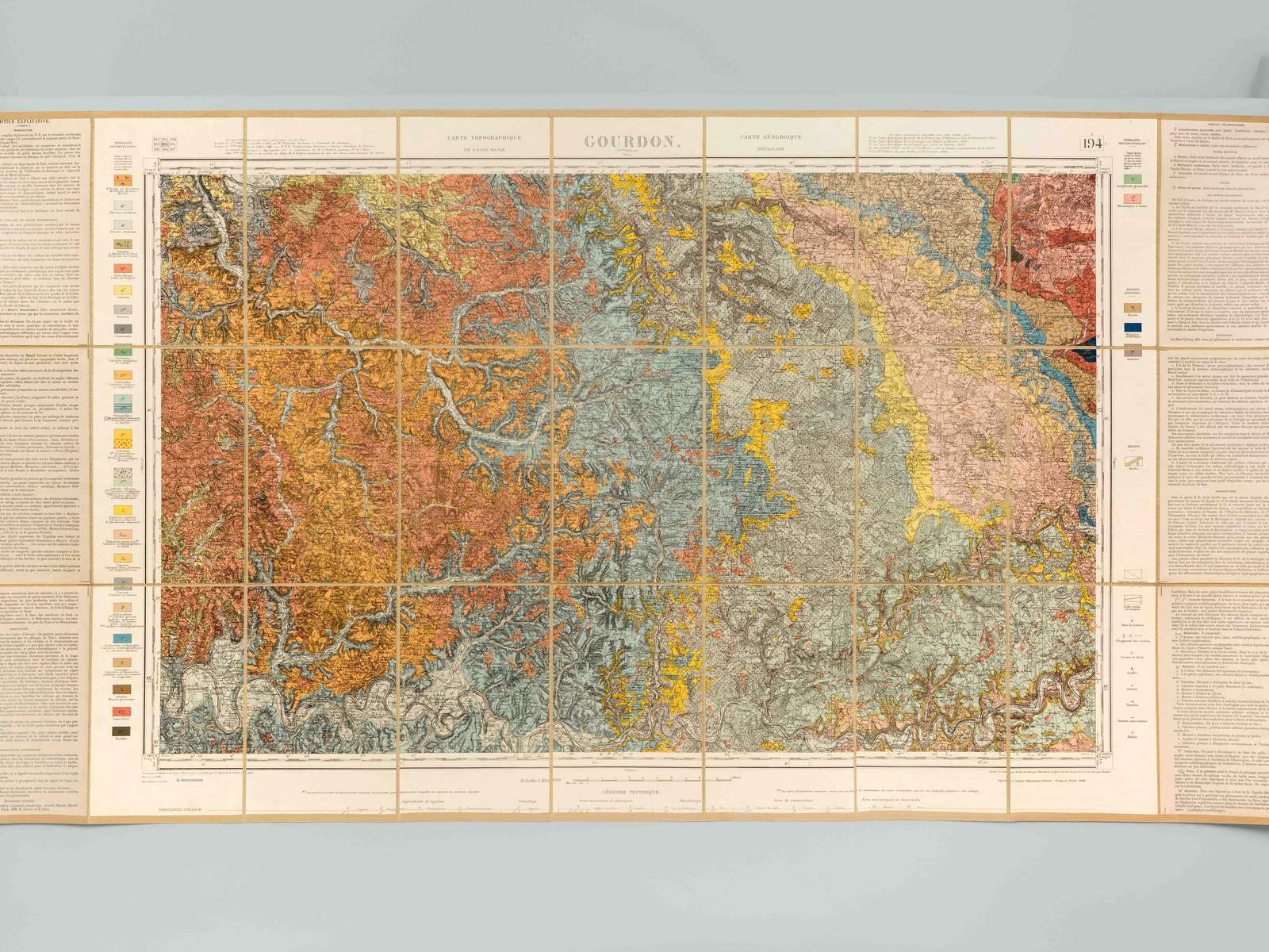 Gourdon. Carte topographique de l'Etat-Major. Carte géologique détaillée