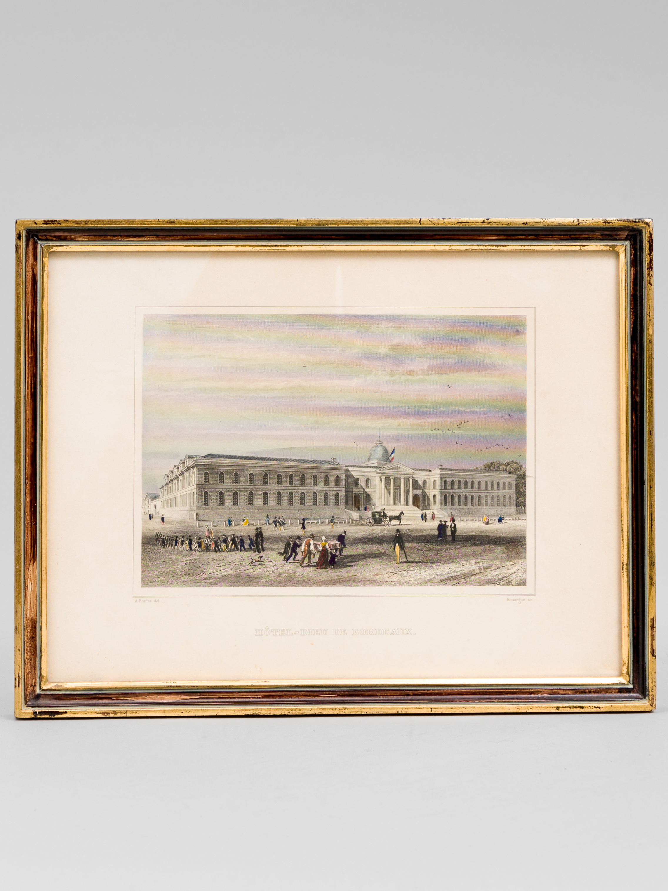 Hôtel-Dieu de Bordeaux [ Gravure originale en couleurs de l'Hôpital …