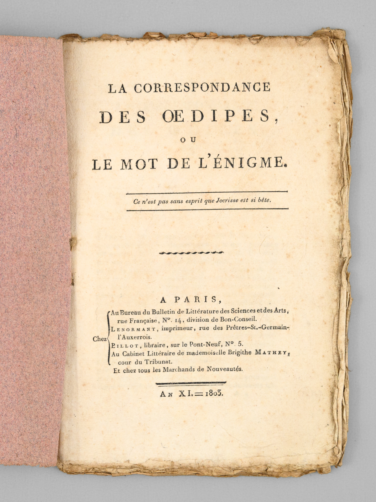 La Correspondance des Oedipes, ou Le Mot de l'Enigme [ …