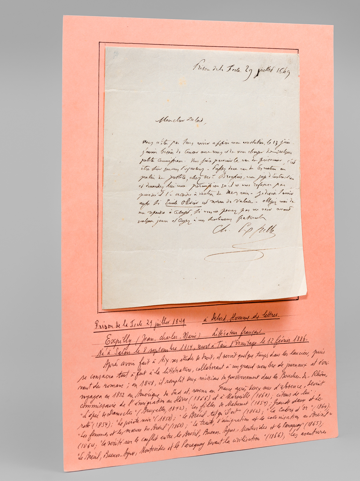 Lettre autographe signée, datée de la Prison de la [ …