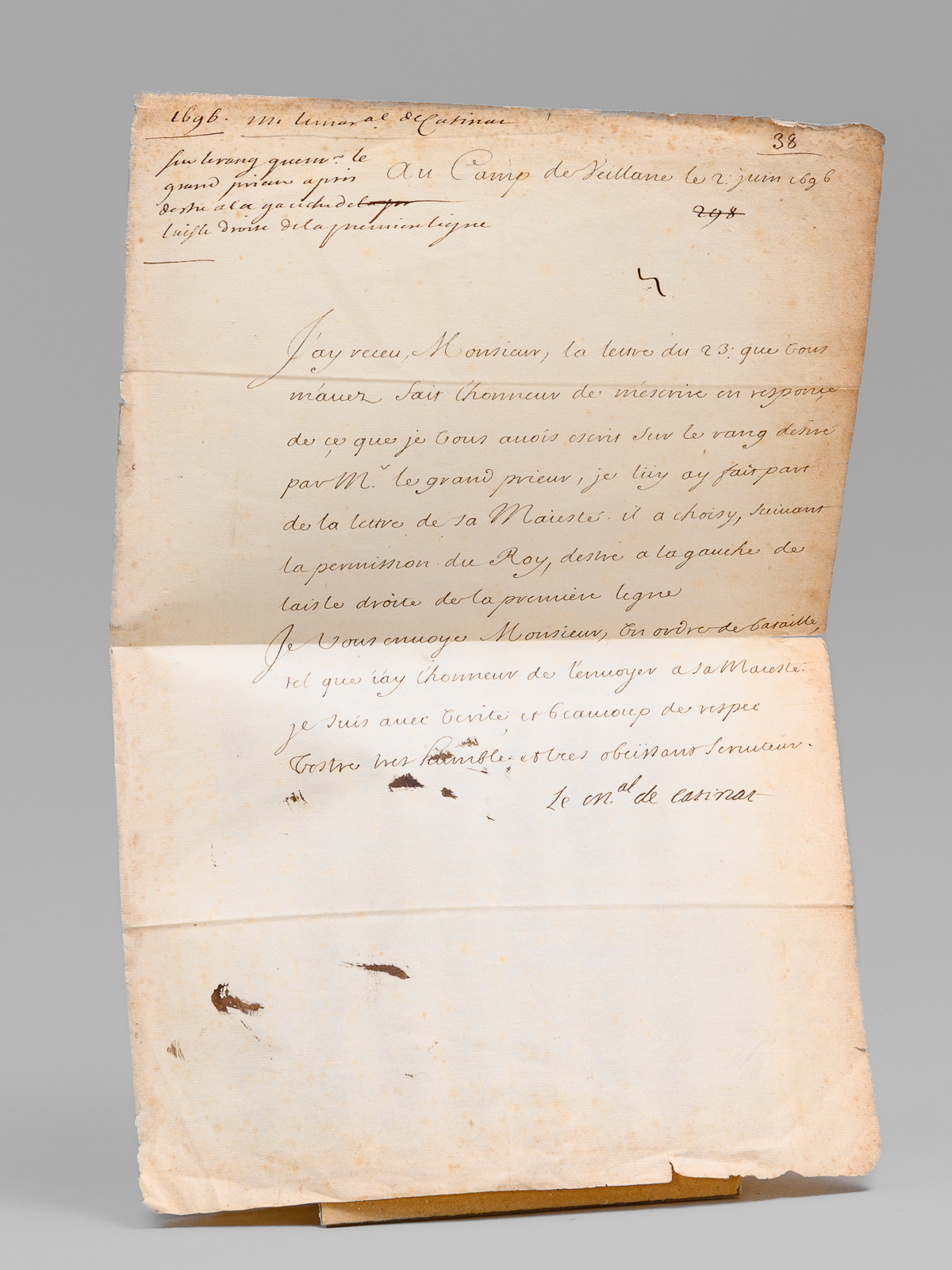 [ Lettre autographe signée du Maréchal de Catinat, daté du …
