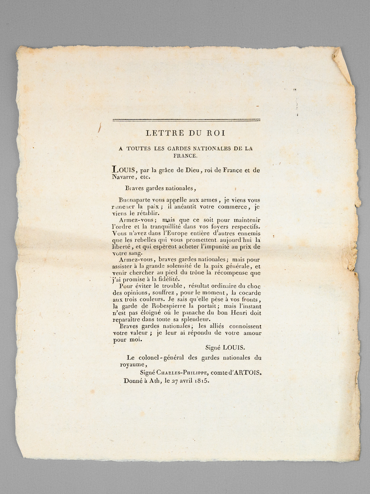 Lettre du Roi à toutes les Gardes Nationales de la …