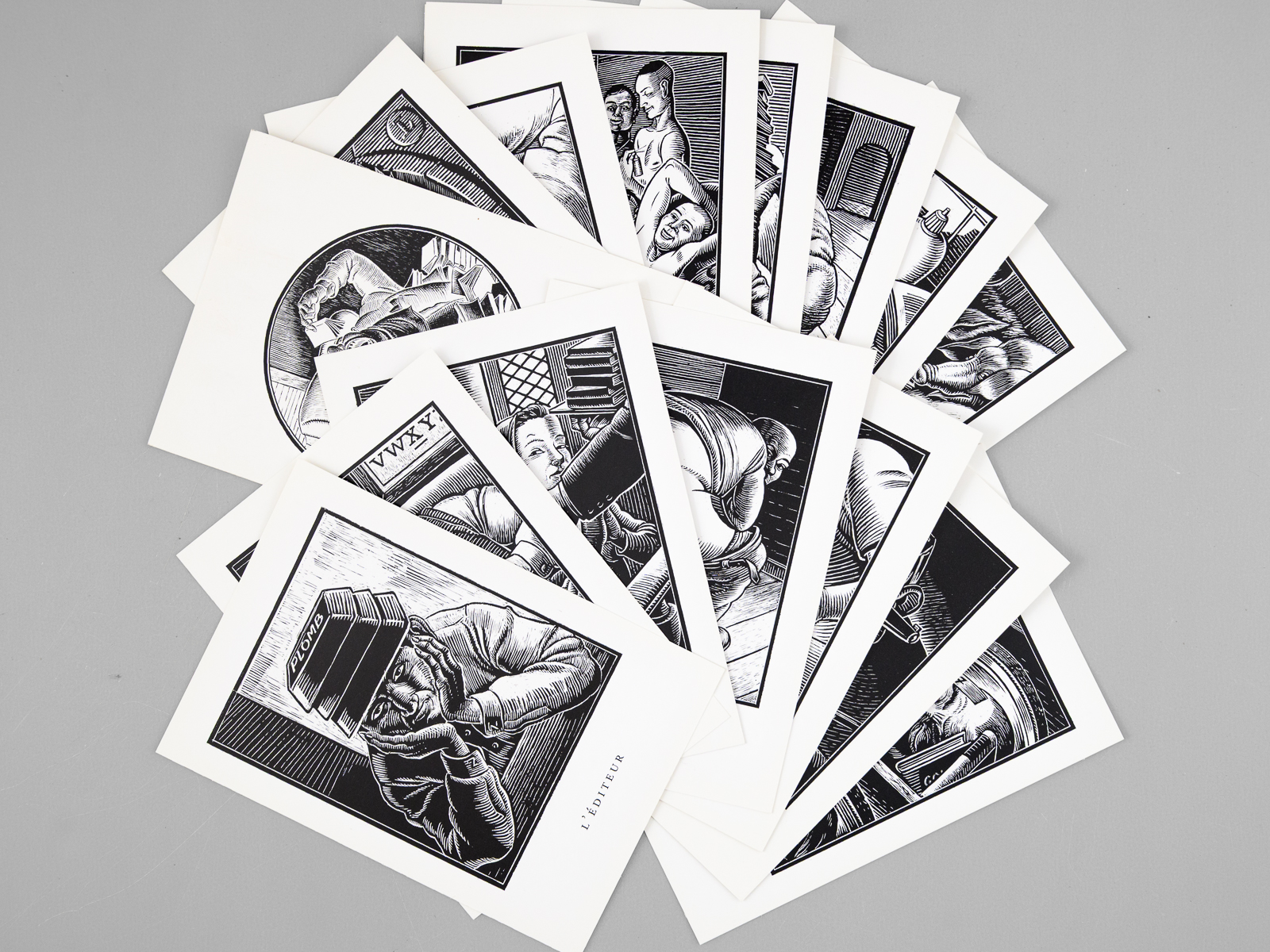 Lot de 16 cartes postales avec des illustrations d'Alban Caumont, …