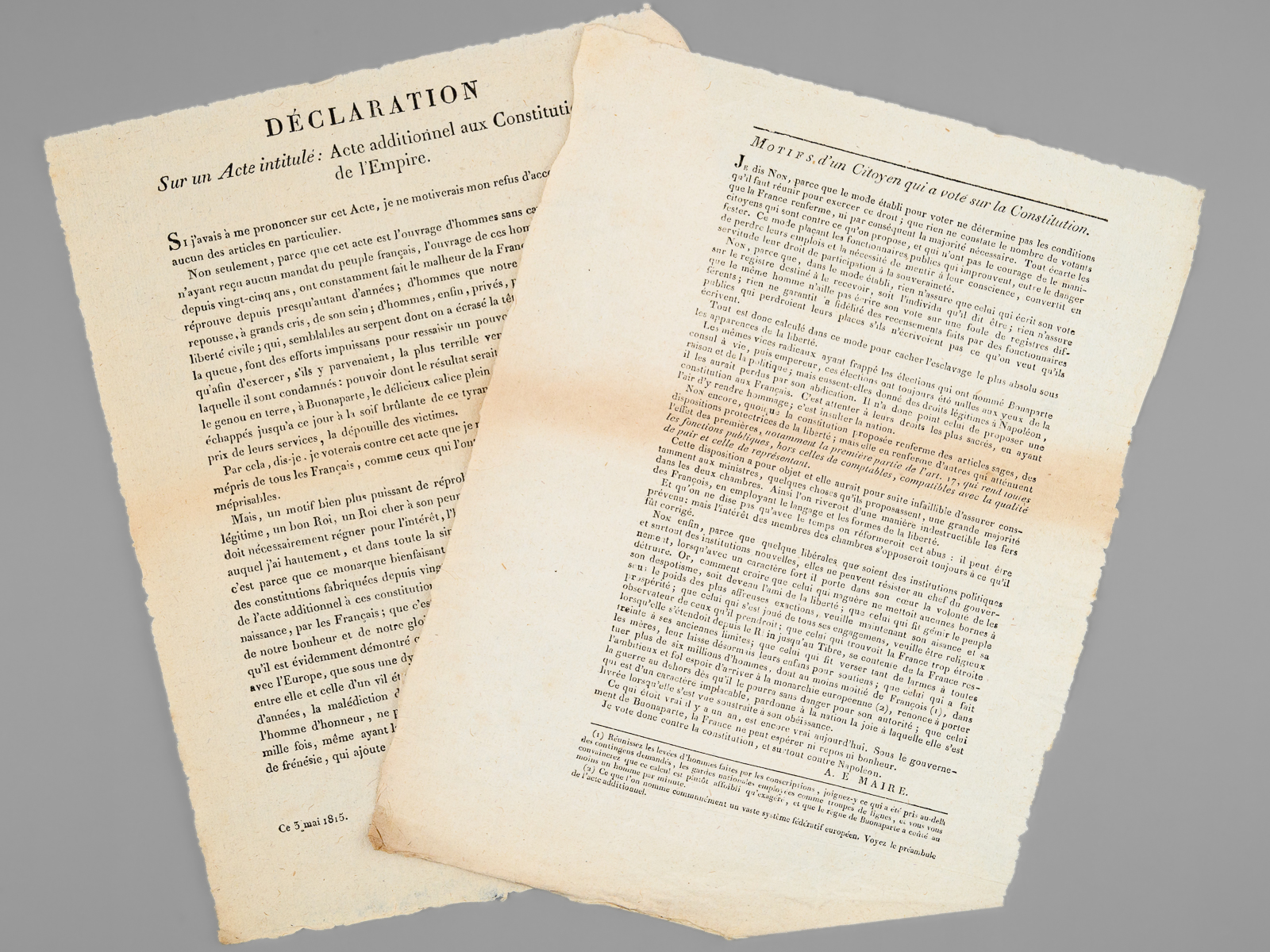 [ Lot de 2 placards royalistes opposés à l'Acte additionnel …