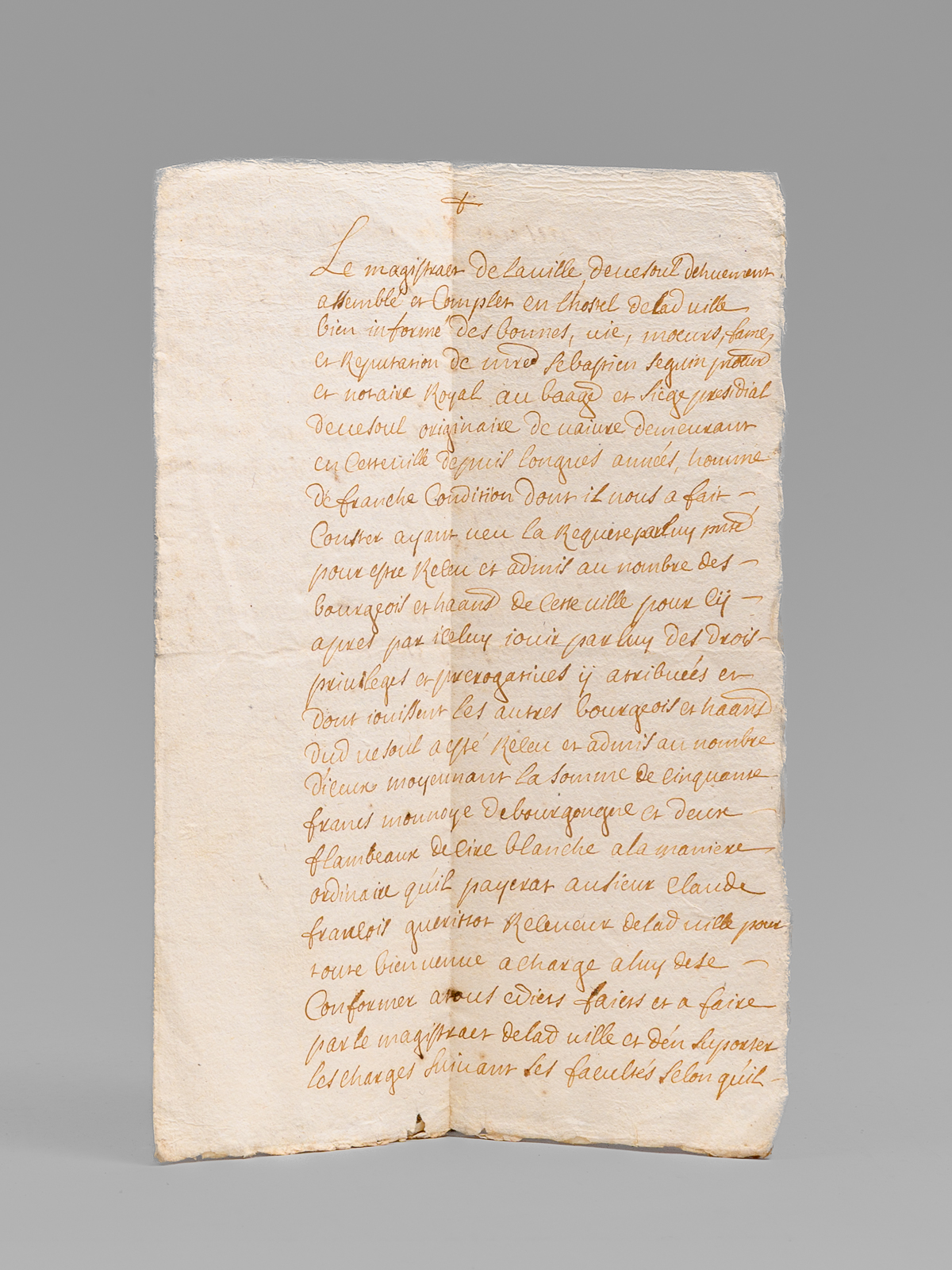 [ Manuscrit - Acte de réception à la bourgeoisie de …