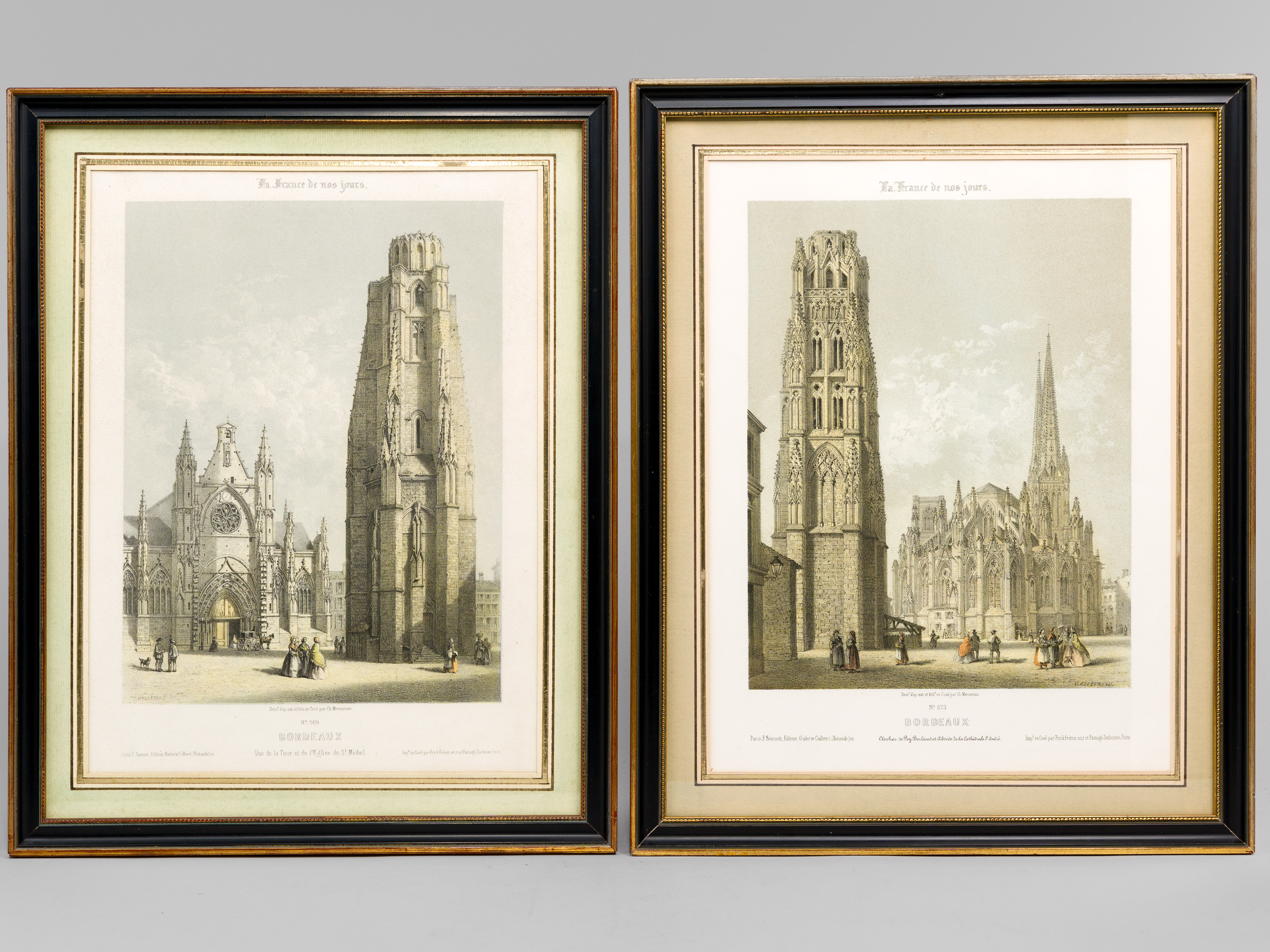 [ Paire de lithographies en couleurs encadrées ] Bordeaux. Vue …