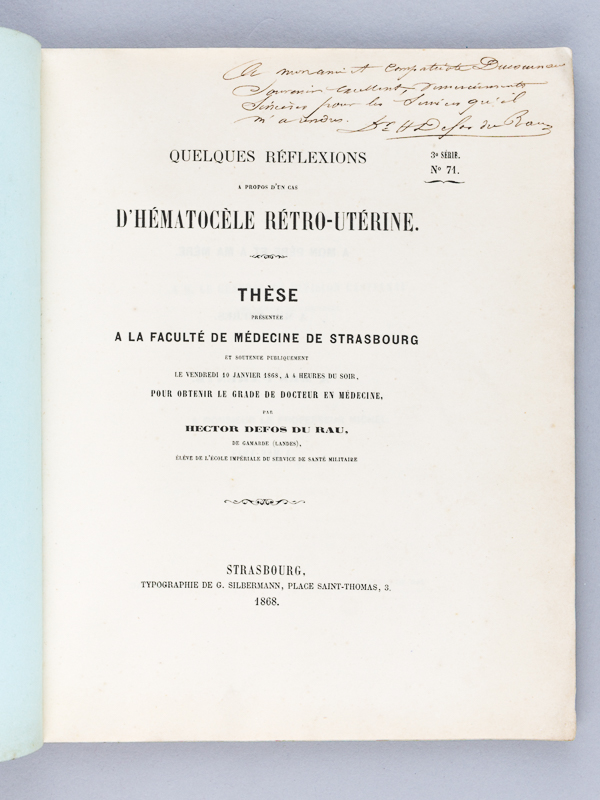 Quelques Réflexions à propos d'un cas d'Hématocèle rétro-utérine. Thèse présentée …