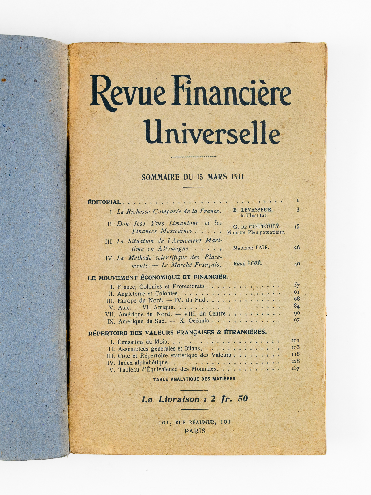 Revue Financière Universelle [ numéro du 15 mars 1911, i.e. …