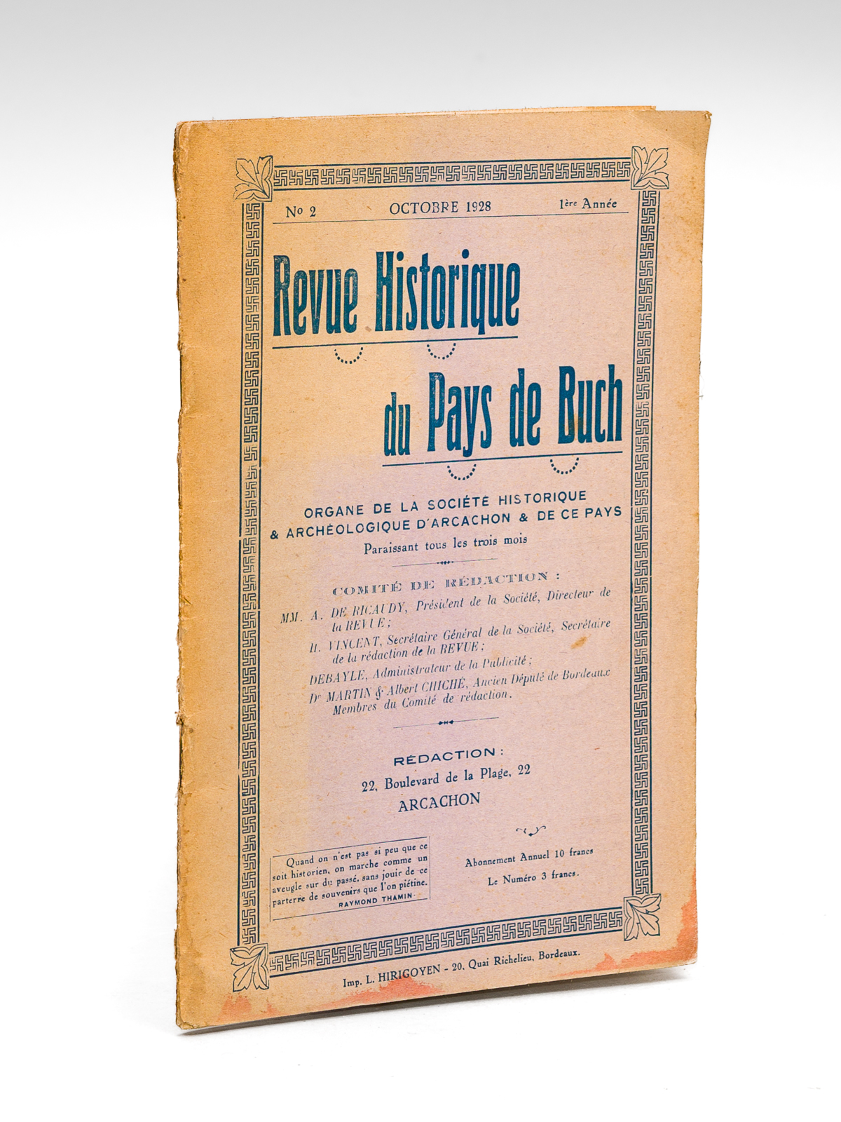 Revue Historique du Pays de Buch. 1ère Année - N° …