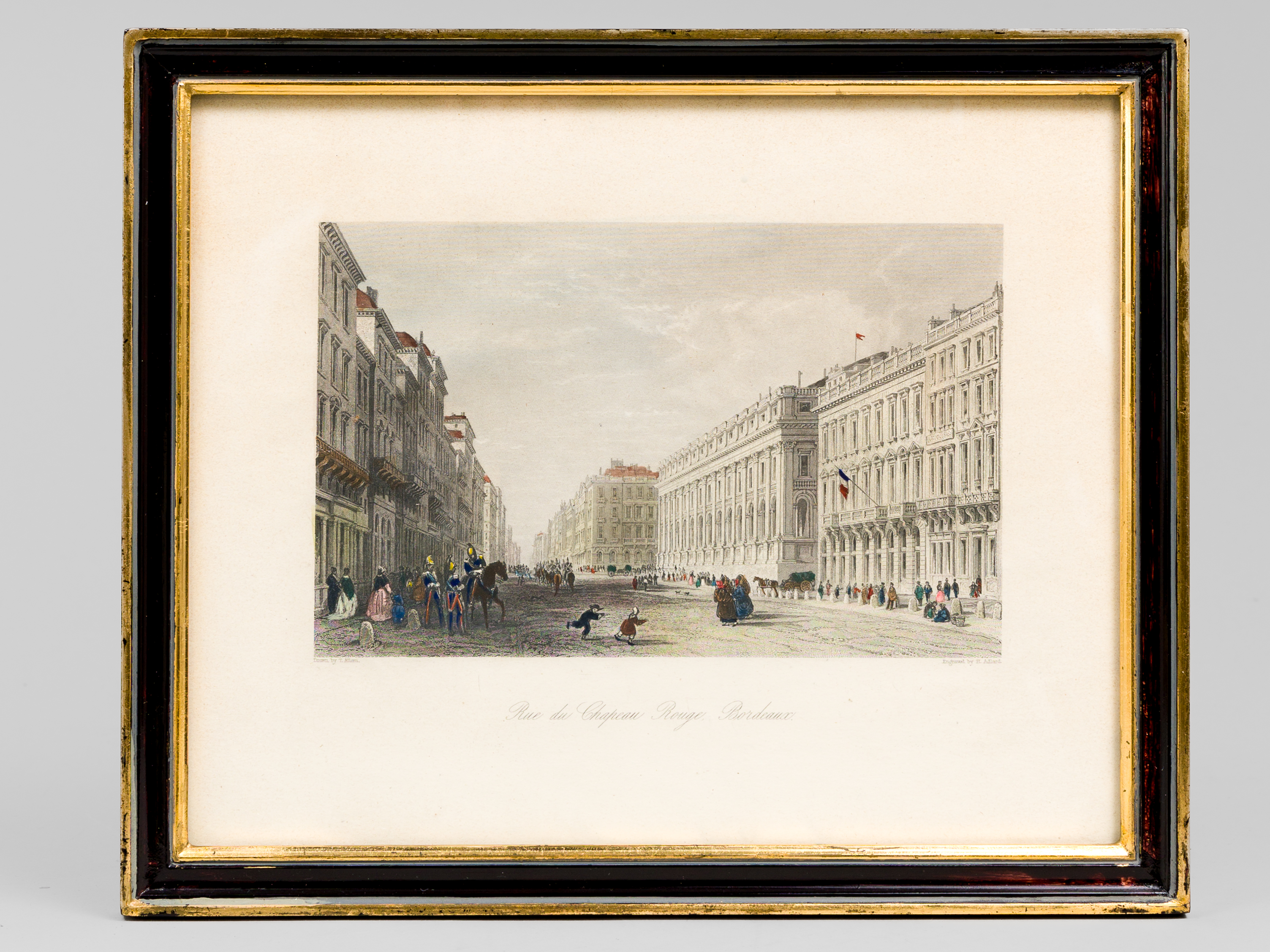 Rue du Chapeau-Rouge, Bordeaux [ Gravure originale en couleurs du …