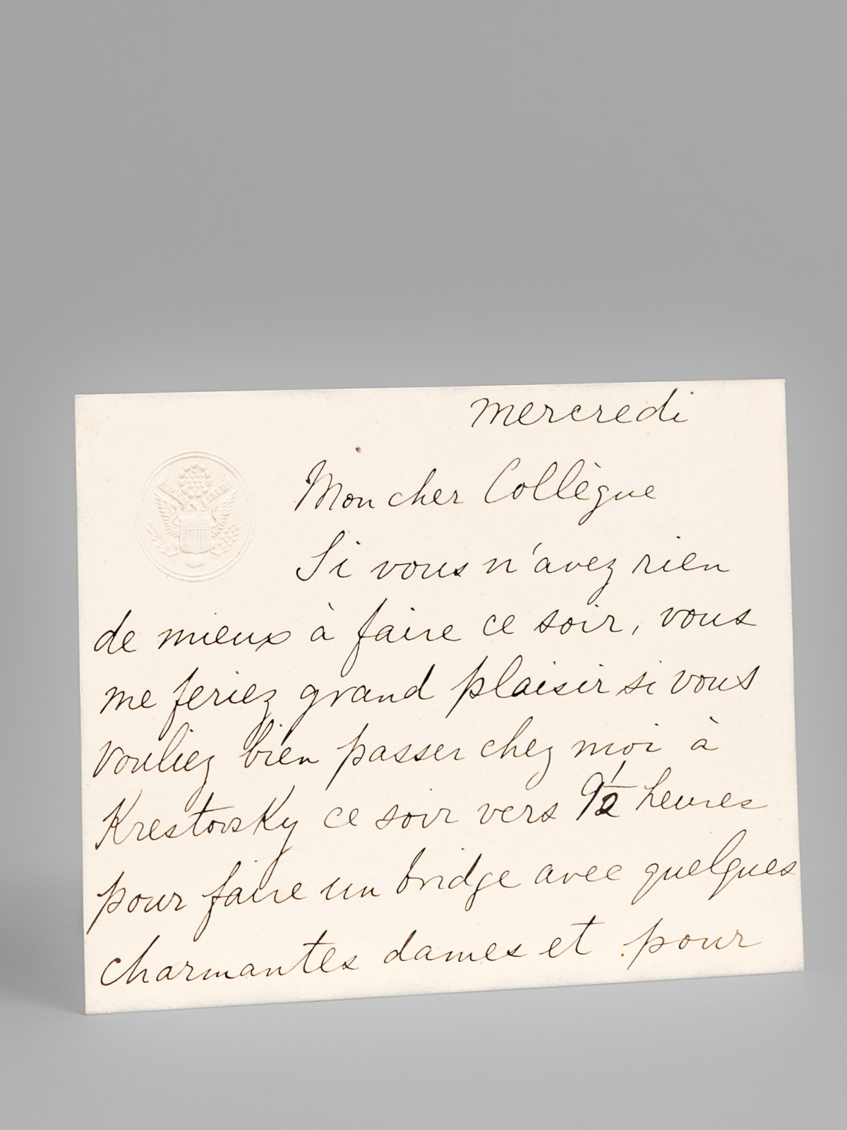 Signed autograph letter, in french : « Mercredi, Mon cher …