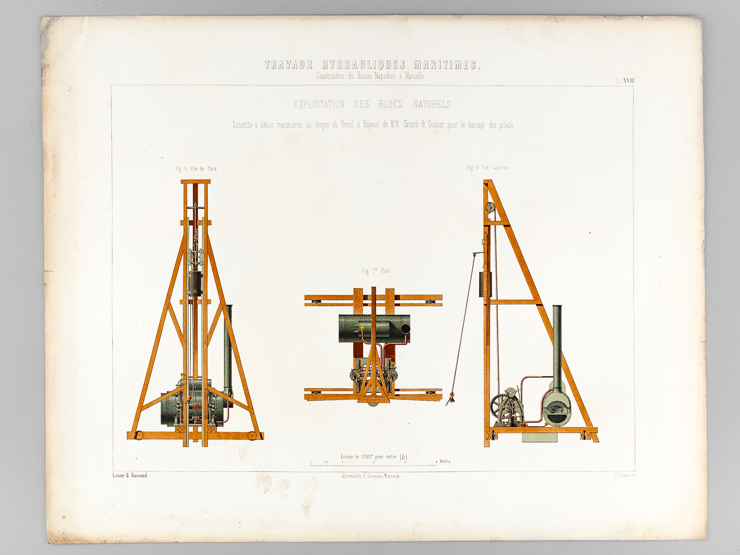 Travaux Hydrauliques Maritimes. Construction du Bassin Napoléon à Marseille. Chromolithographie …