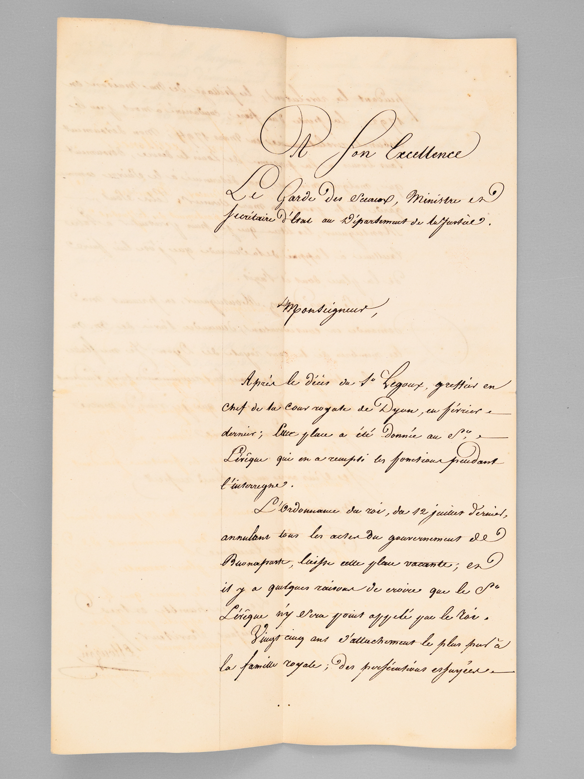[ Très belle lettre de recommandation destinée au Garde des …