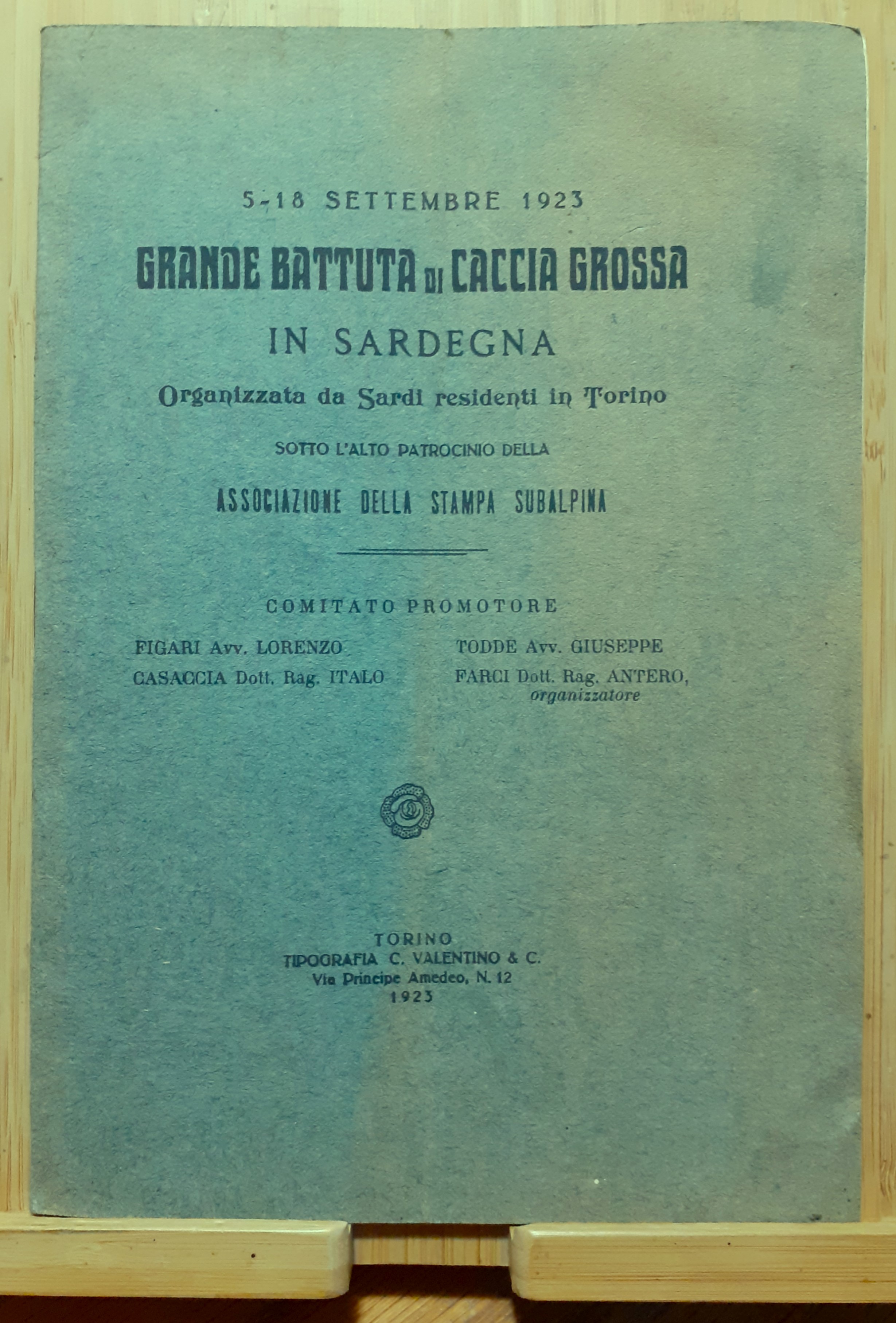 5-18 settembre 1923. Grande battuta di caccia grossa in Sardegna …
